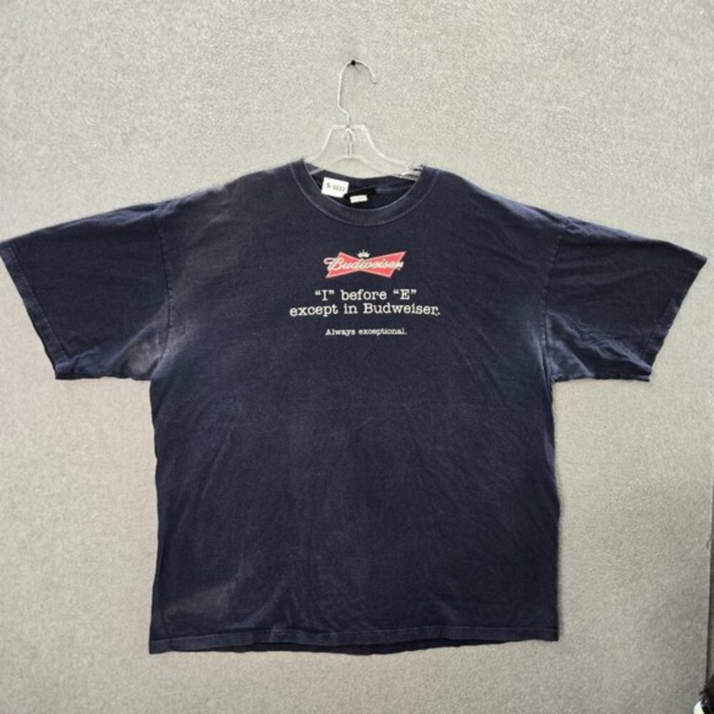 VINTAGE Budweiser Men Shirt 2XL Black I Before E Except In Budweiser Tee READ